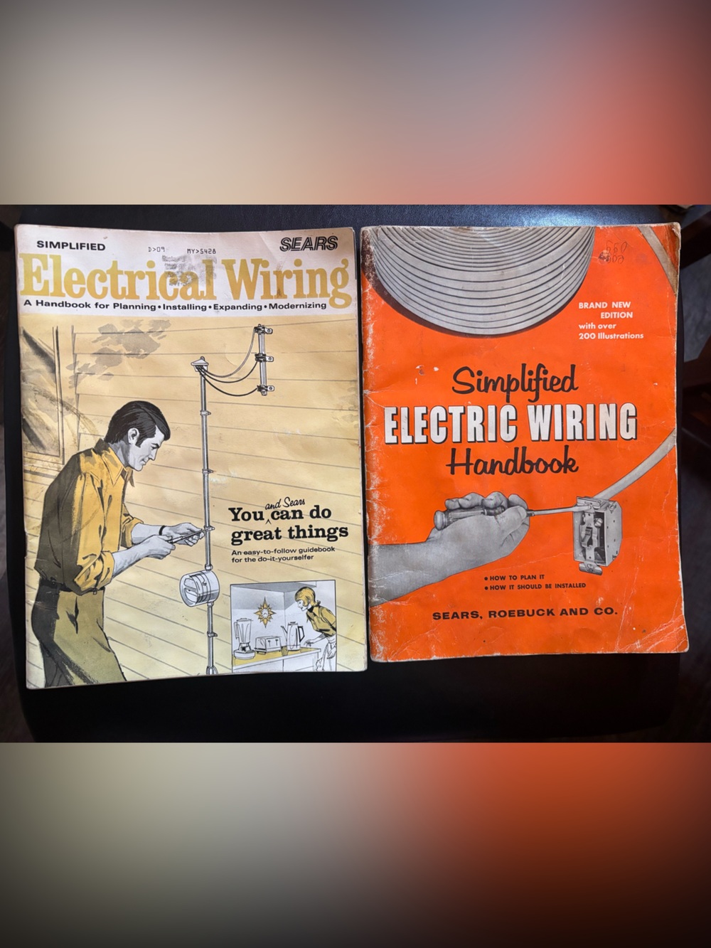 Set/2 vintage Sears Roebucks Simplified Electric Wiring Handbook - Orange/Yellow
